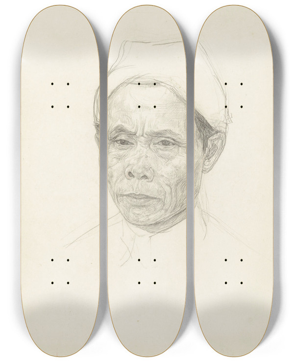 Triptych art skateboard deck of Jan Veth Portret Van Een Oudere Javaan by Jan Veth (1864-1925)