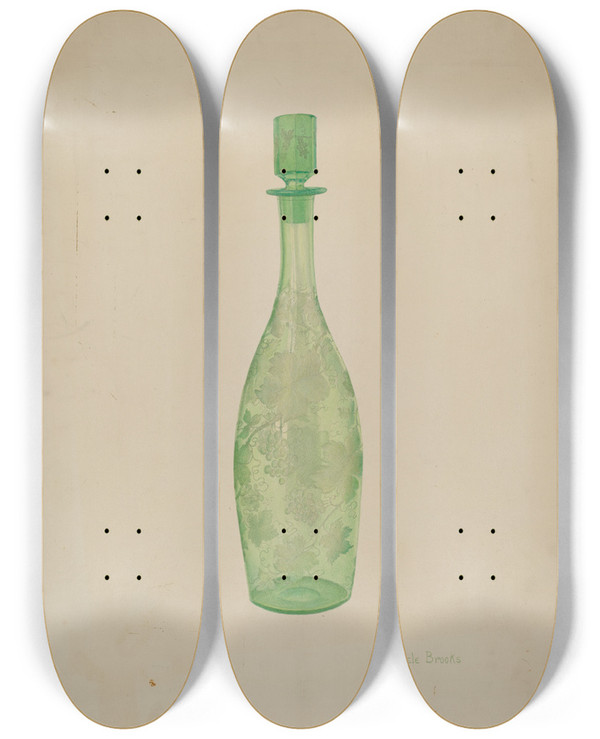 Triptych art skateboard deck of Adele Brooks Liquor Bottle by Adele Brooks