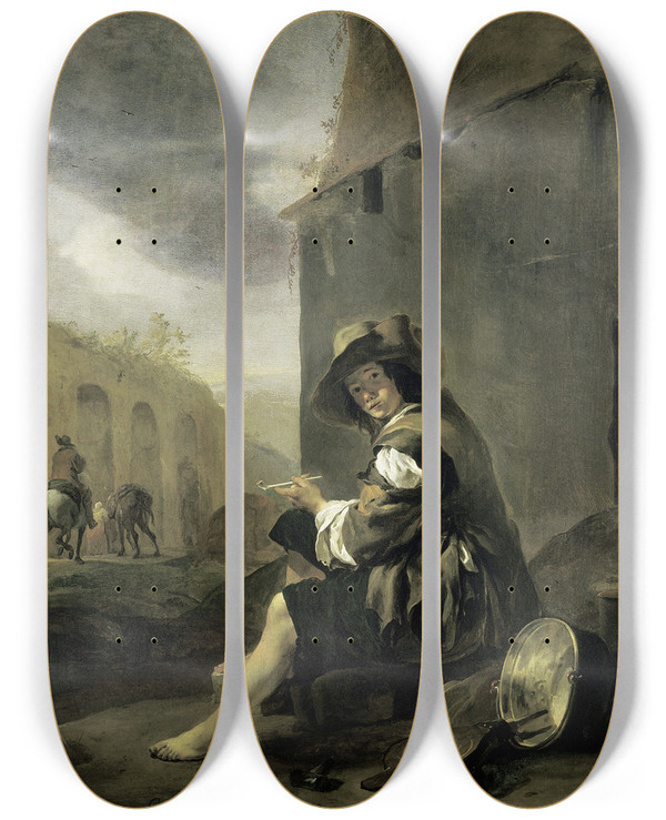 Triptych art skateboard deck of Jan Baptist Weenix Roman Tinker by Jan Baptist Weenix (1621-1660)