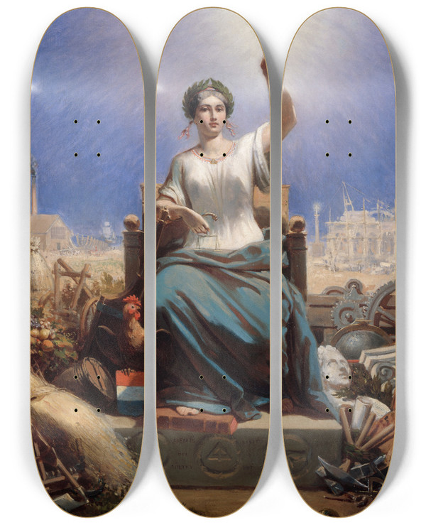 Triptych art skateboard deck of Angelouis Janet La Rpublique by Ange-Louis Janet (1815-1872)