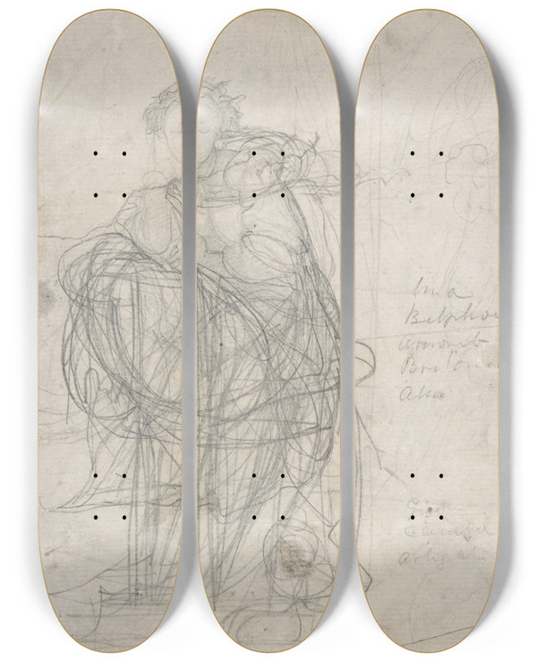 Triptych art skateboard deck of Alfred George Stevens Drawing For Spencers Fairie Queene by Alfred George Stevens (1817-1875)