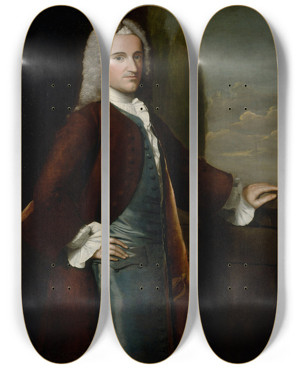 Triptych art skateboard deck of Robert Feke Thomas Hopkinson by Robert Feke (1707-1752)