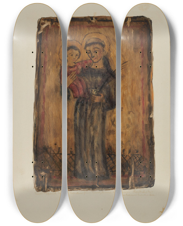 Triptych art skateboard deck of Maude Valle Santos Retablos_7 by Maude Valle