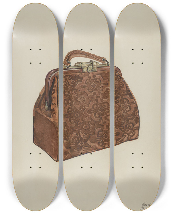 Triptych art skateboard deck of Gerard Barnett Satchel by Gerard Barnett