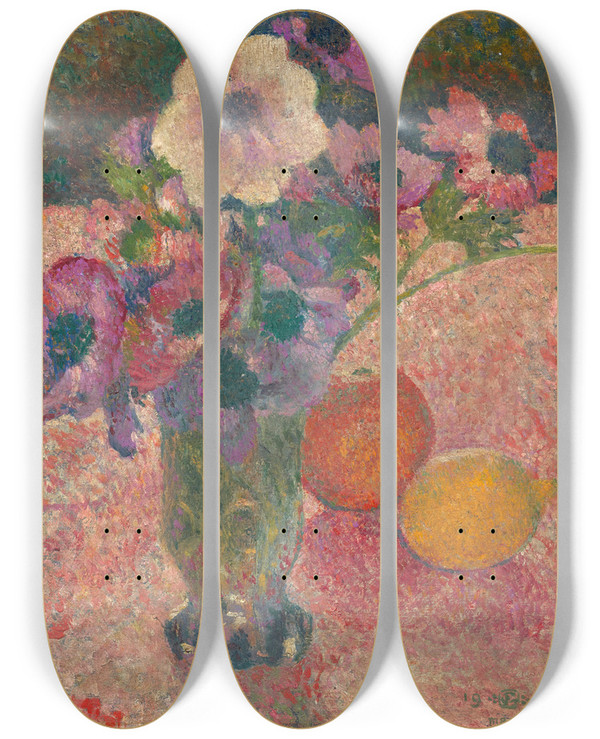 Triptych art skateboard deck of Georges Lemmen Les Anmones by Georges Lemmen (1865-1916)