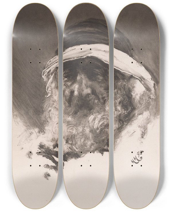 Triptych art skateboard deck of Sir Hubert Von Herkomer An Arabs Head by Sir Hubert Von Herkomer (1849-1914)