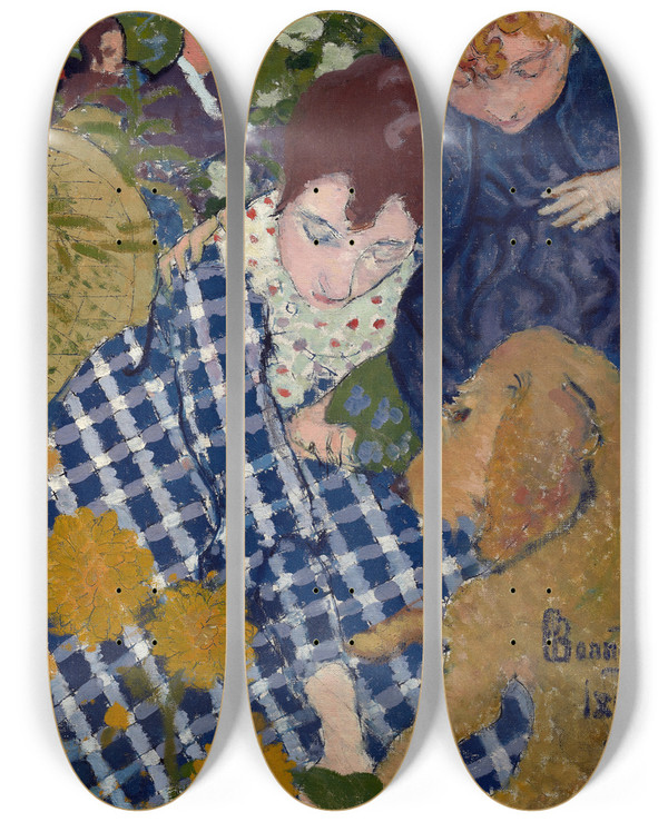 Triptych art skateboard deck of Pierre Bonnard Women With A Dog by Pierre Bonnard (1867-1947)