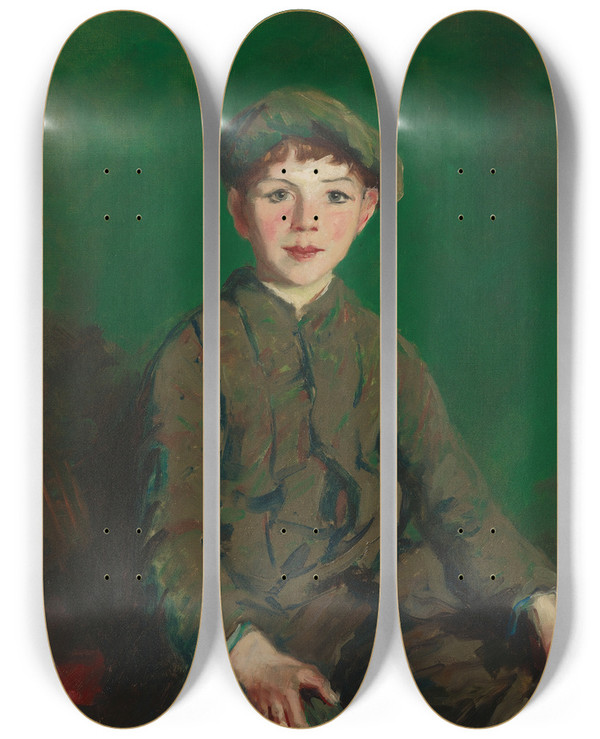 Triptych art skateboard deck of Robert Henri Irish Lad by Robert Henri (1865-1929)