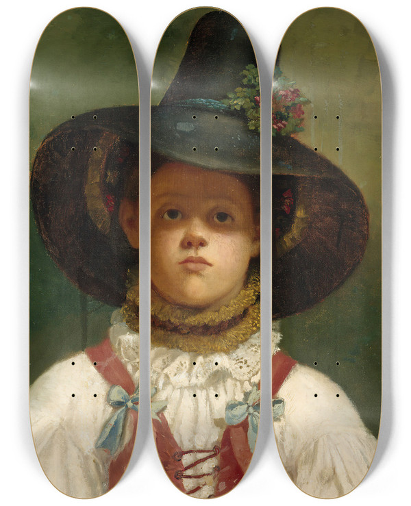 Triptych art skateboard deck of Adolf Lben Return From Haymaking On The Alpine Pastures by Adolf Luben (1837-1905)