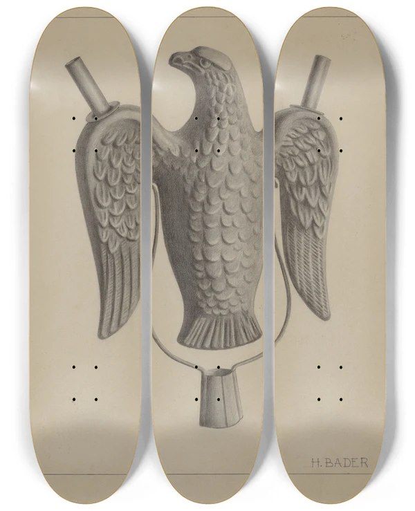 Triptych art skateboard deck of Herman Bader Swing Torch by Herman Bader