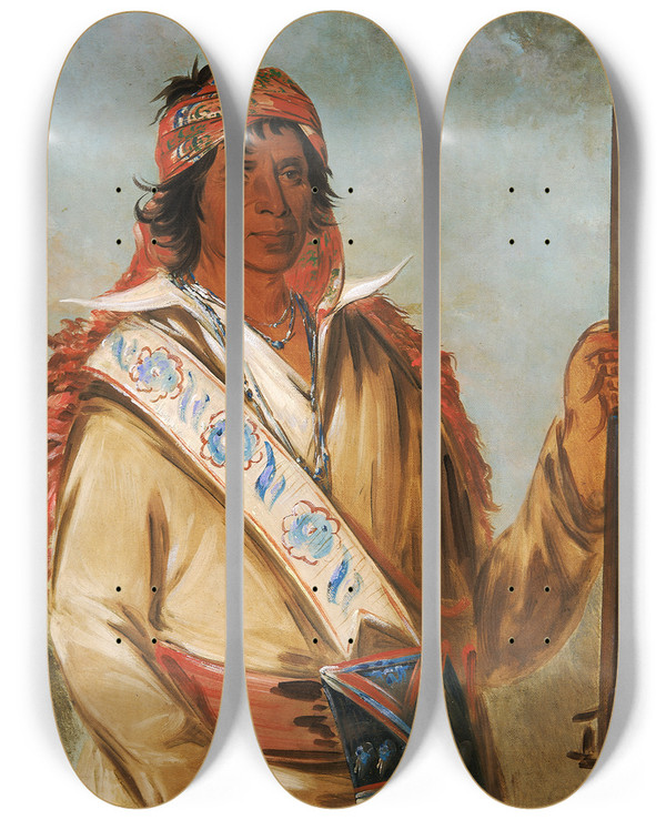 Triptych art skateboard deck of George Catlin Steehtchakmeco Great King Called Ben Perryman A Chief by George Catlin (1796-1872)