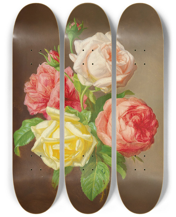 Triptych art skateboard deck of Andreas Lach Roses_2 by Andreas Lach (1817-1882)