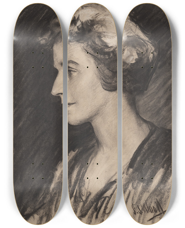 Triptych art skateboard deck of Samuel Johnson Woolf Nancy Witcher Langhorne Astor Viscountess Astor by Samuel Johnson Woolf (1880-1948)