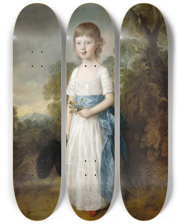Triptych art skateboard deck of Thomas Gainsborough Master John Heathcote by Thomas Gainsborough (1727-1788)
