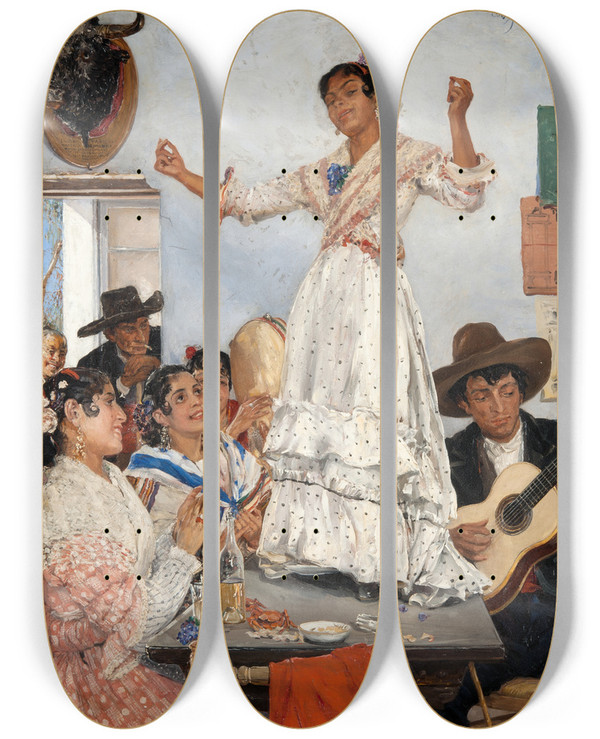 Triptych art skateboard deck of Ernst Josephson Spanish Dance by Ernst Josephson (1851-1906)