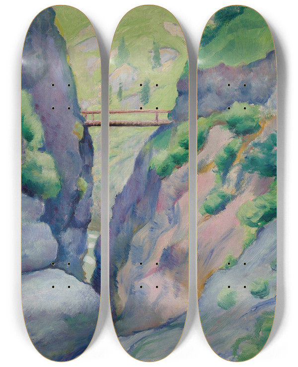 Triptych art skateboard deck of August Macke Schlucht In Tegernsee by August Macke (1887-1914)