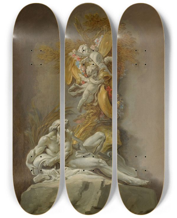 Triptych art skateboard deck of Franois Boucher Fountain Study by Francois Boucher (1703-1770)