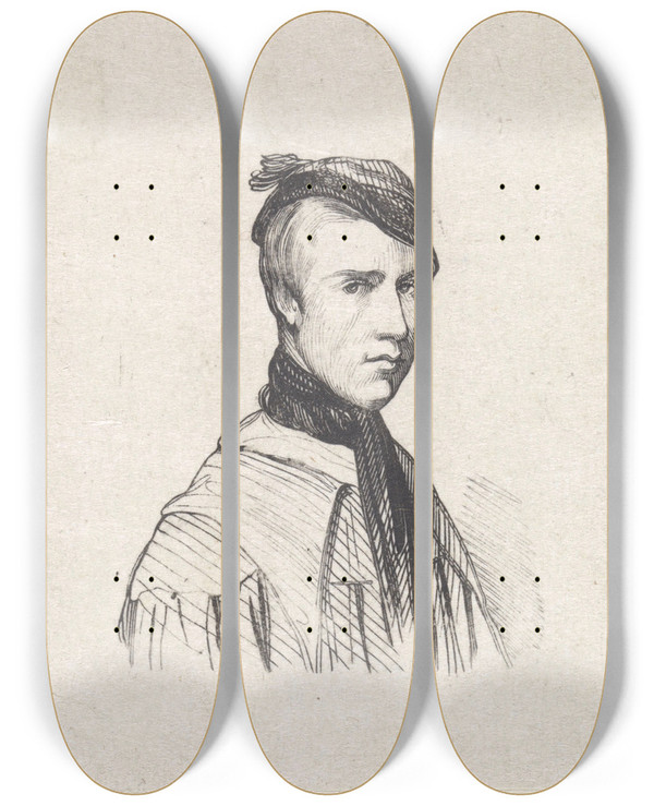 Triptych art skateboard deck of Adolf Alexander Dillens Selfportrait by Adolf Alexander Dillens