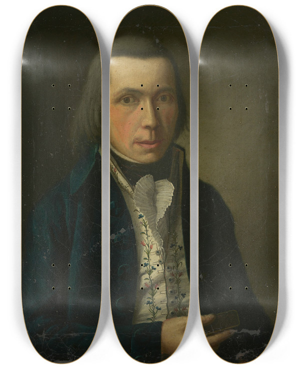 Triptych art skateboard deck of Wendelin Moosbrugger Portrait Of Herr Hberle by Wendelin Moosbrugger