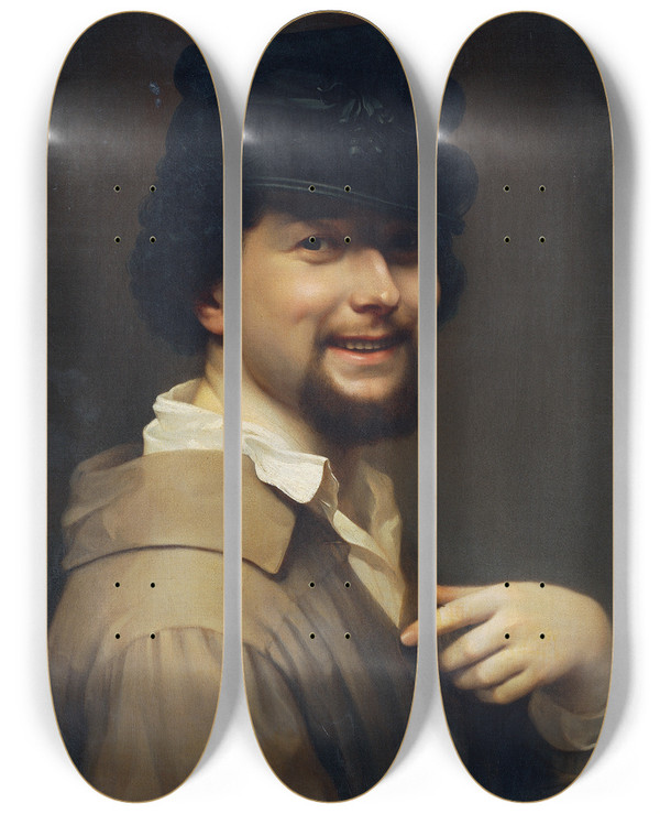 Triptych art skateboard deck of Georg Martin Ignaz Raab Selfportrait by Georg Martin Ignaz Raab (1821-1885)