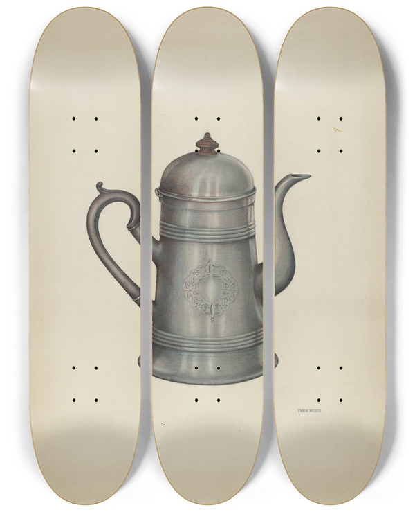Triptych art skateboard deck of Frank Mcentee Coffee Pot by Frank Mcentee