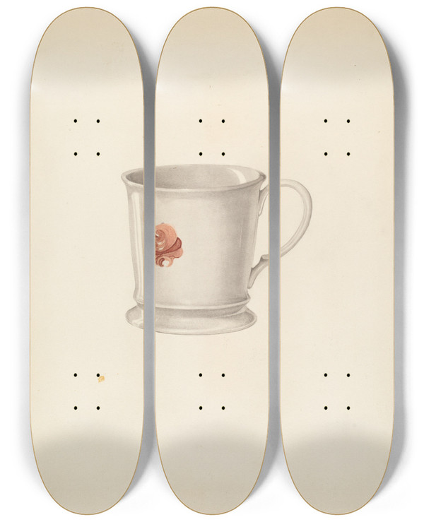 Triptych art skateboard deck of Roberta Spicer Mug by Roberta Spicer