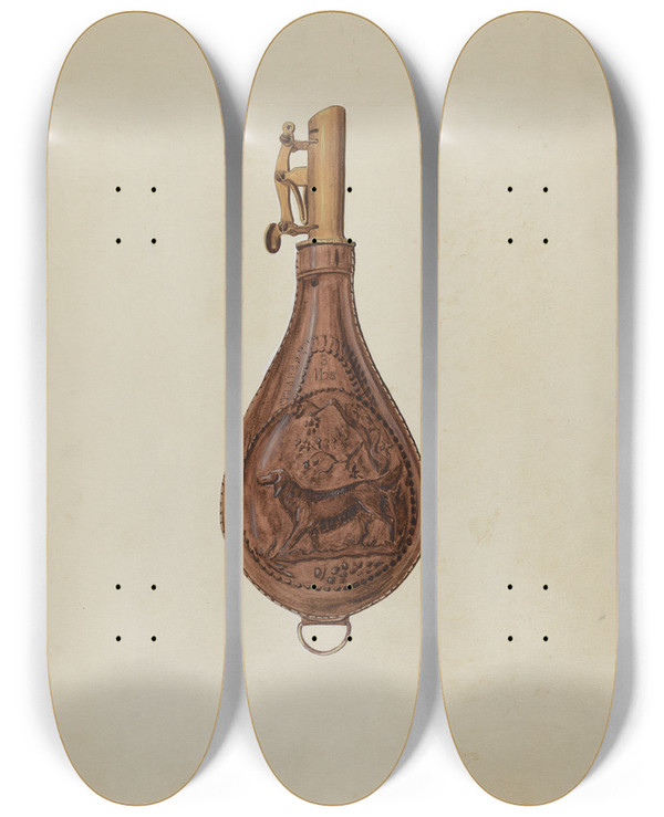 Triptych art skateboard deck of Vincent Murphy Powder Horn by Vincent Murphy