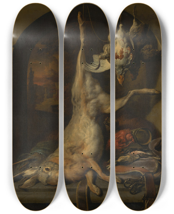Triptych art skateboard deck of Jan Weenix Dead Hare by Jan Weenix (1641-1719)