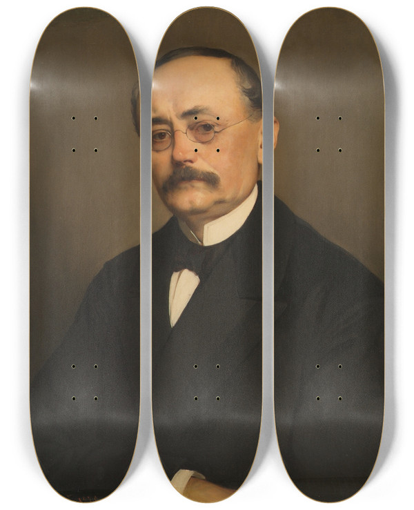 Triptych art skateboard deck of Carl Probst Der Minister Leopold Ritter Hasner Von Artha by Carl Probst (1854-1924)