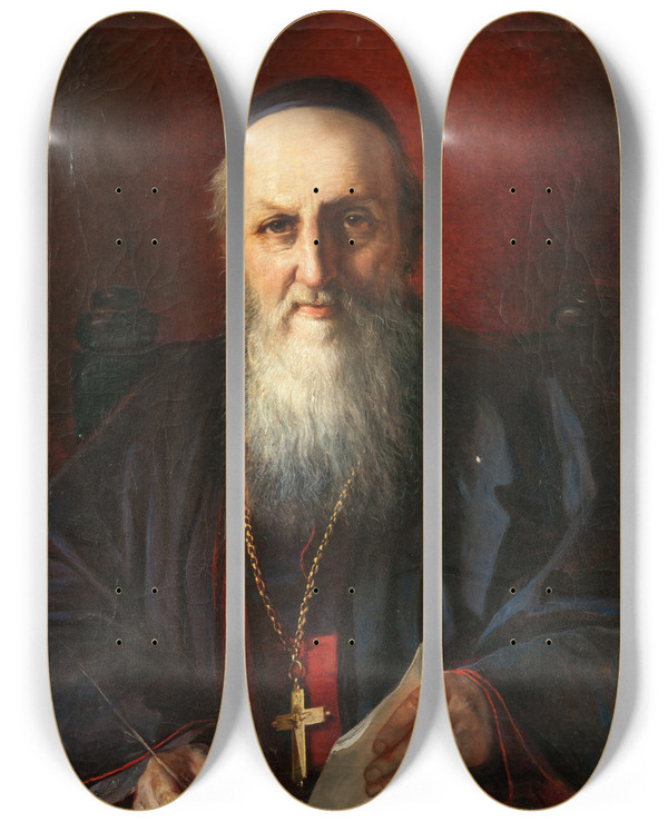 Triptych art skateboard deck of Elisabeth Jerichau Baumann The Armenian Bishop Adoardo by Elisabeth Jerichau Baumann (1819-1881)