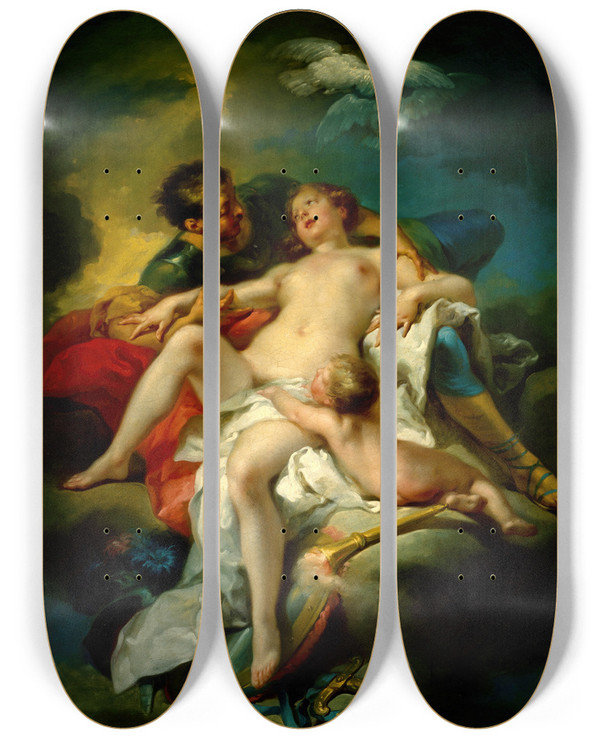 Triptych art skateboard deck of Charlesandr Van Loo Mars And Venus by Charles-Andr van Loo (1705-1765)