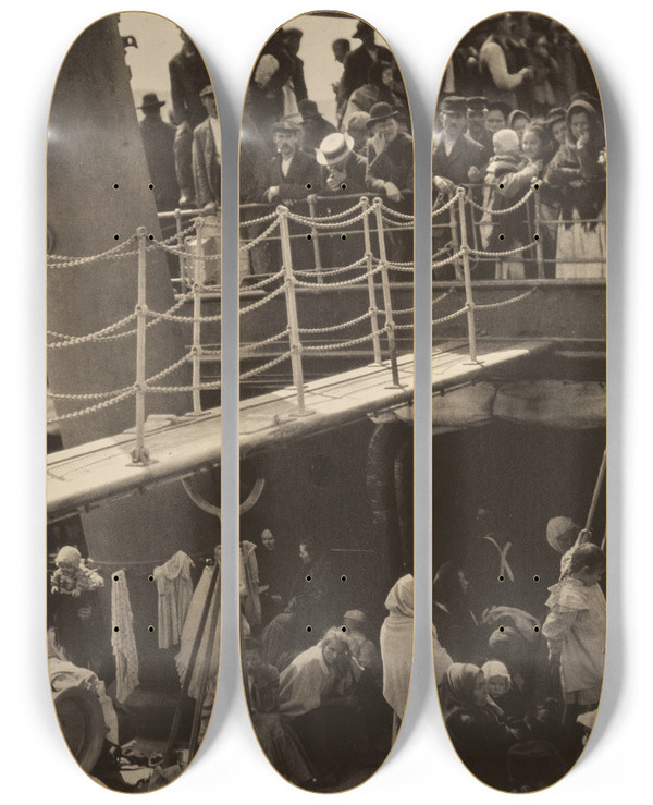 Triptych art skateboard deck of Alfred Stieglitz The Steerage by Alfred Stieglitz (1864-1946)