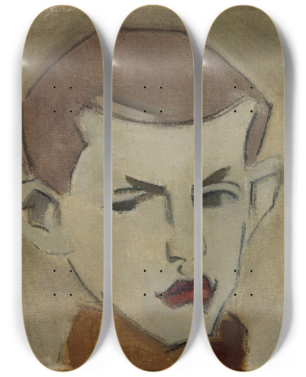 Triptych art skateboard deck of Helene Schjerfbeck The Woodcutter Head Study by Helene Schjerfbeck (1862-1946)