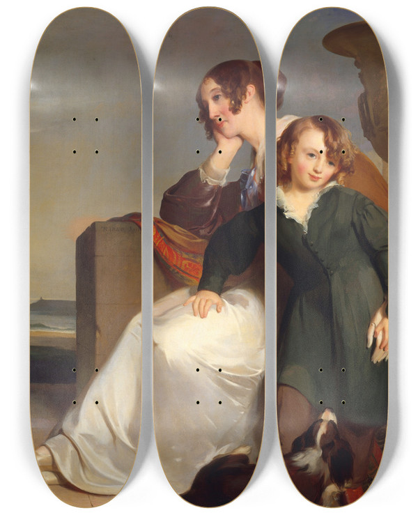 Triptych art skateboard deck of Thomas Sully Mother And Son by Thomas Sully (1783-1872)