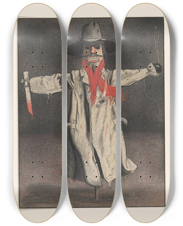 Triptych art skateboard deck of Albert Hahn Vogelverschrikker_1 by Albert Hahn (1877-1918)
