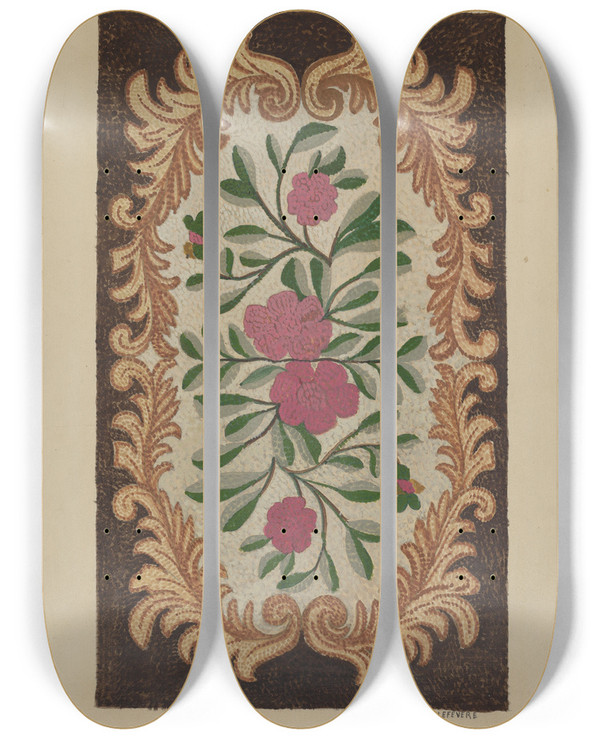Triptych art skateboard deck of Jules Lefevere Hooked Rug_1 by Jules Lefevere