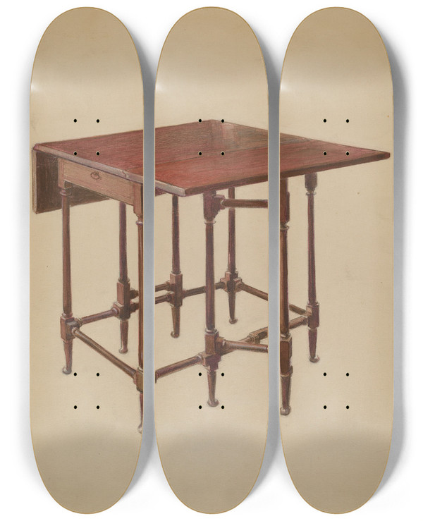 Triptych art skateboard deck of Bernard Gussow Table Dropleaf by Bernard Gussow