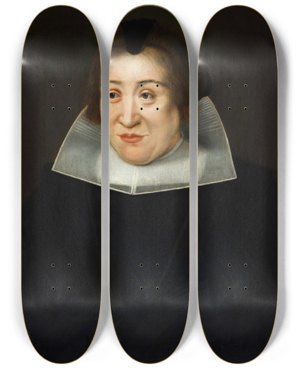 Triptych art skateboard deck of Jacob Van Reesbroeck Portret Van Maria De Sweert by Jacob Van Reesbroeck (1620-1704)