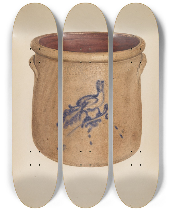Triptych art skateboard deck of Yolande Delasser Crock_25 by Yolande Delasser (1935)