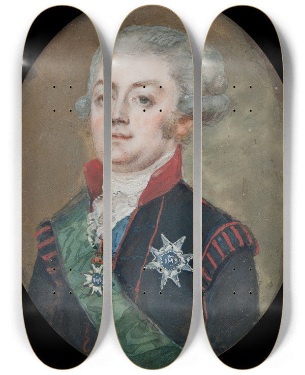 Triptych art skateboard deck of Anton Ulrik Berndes Adolf Fredrik Munck Af Fulkila by Anton Ulrik Berndes