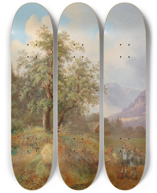 Triptych art skateboard deck of Joseph Jonas In Conversation by Joseph Jonas (1805-1863)