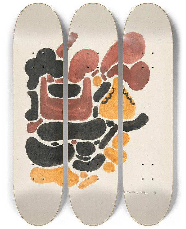 Triptych art skateboard deck of David Kakabadz Abstraction Based On Flower Forms Ii by David Kakabadze (1889-1952)