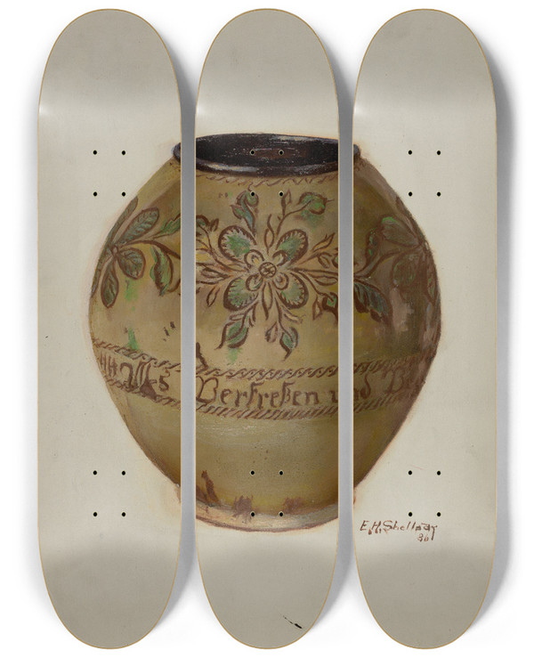 Triptych art skateboard deck of Eugene Shellady Pa German Jar_2 by Eugene Shellady