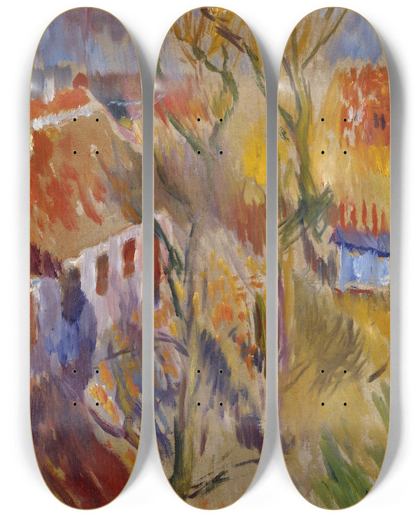 Triptych art skateboard deck of Ludvig Karsten Spring At Skagen by Ludvig Karsten (1876-1926)
