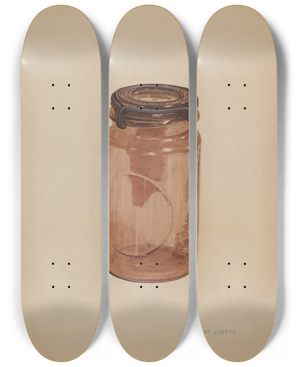 Triptych art skateboard deck of Robert Penson Glass Fruit Jar by Robert Penson