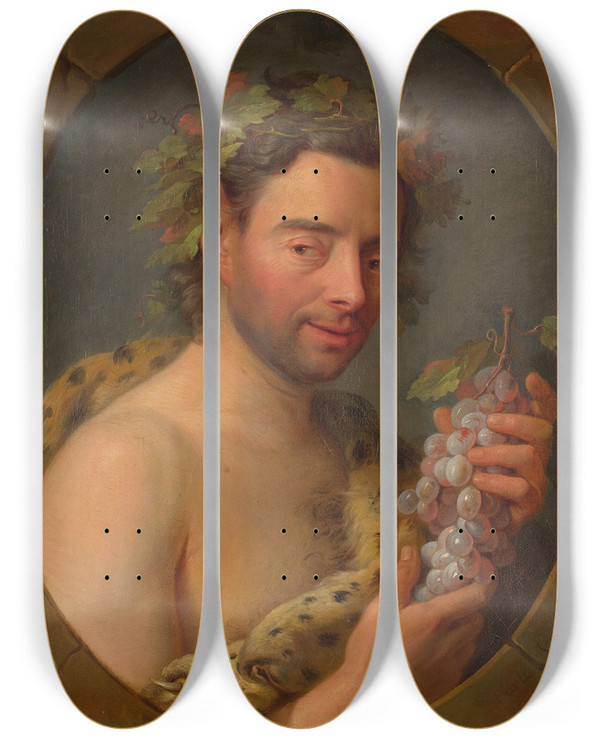 Triptych art skateboard deck of Charlesandr Van Loo Bacchus by Charles-Andr van Loo (1705-1765)