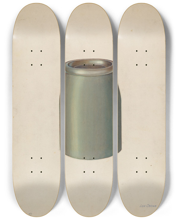 Triptych art skateboard deck of Lon Cronk Stoneware Quart Jar by Lon Cronk