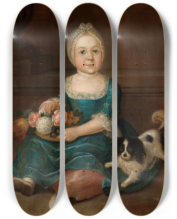 Triptych art skateboard deck of August Christian Hauck Bildnis Eines Kleinen Mdchens by August Christian Hauck (1742-1801)
