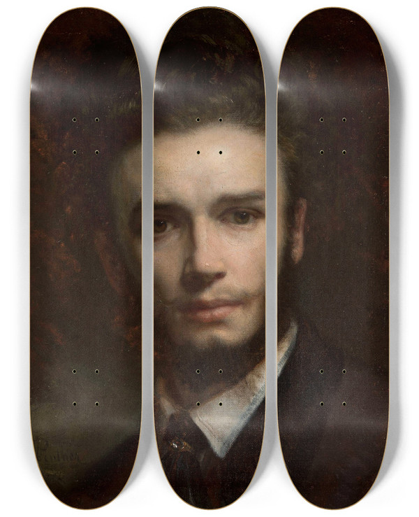 Triptych art skateboard deck of Daniel Penther Selfportrait by Daniel Penther (1837-1887)
