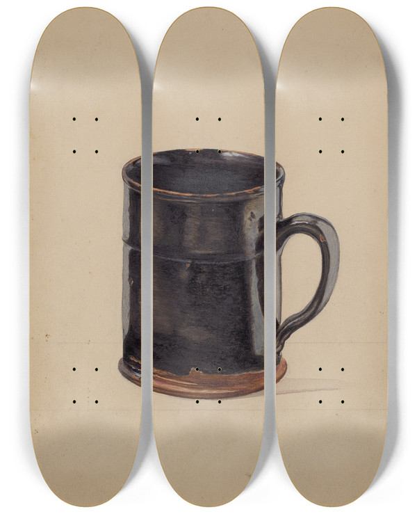 Triptych art skateboard deck of American 20Th Century Tall Drinking Mug by American 20Th Century